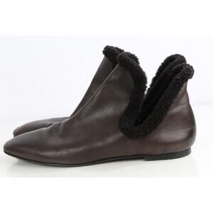 The Row Eros Brown Leather Shearling Lined Ankle Boots Luxe Winter Size 40.5